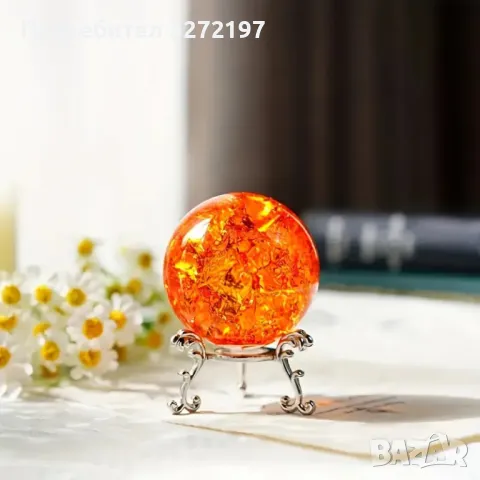 Елегантна Оранжева Кристална Топка с метална стойка в сребрист цвят,Фенг Шуй, снимка 7 - Декорация за дома - 48256348