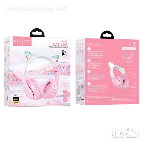 безжични слушалки розови светещи с ушички, снимка 3 - Bluetooth слушалки - 54178946