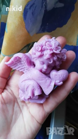 3d Приведен Ангел със сърце love в шепа силиконов молд кръщене фондан торта гипс сапун калъп пита, снимка 5 - Форми - 23300379