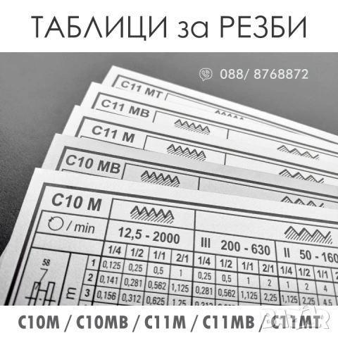 ТАБЛИЦИ за РЕЗБИ и ТАБЕЛКИ за СТРУГОВЕ C10M/ MB ; С11М/ МВ/ MT, снимка 2 - Стругове - 43977673
