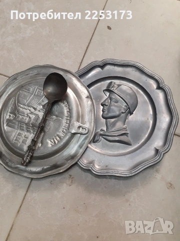 Запазени цинкови чиний за стена 23см,с ловни и миньорски мотиви, снимка 7 - Декорация за дома - 43516273