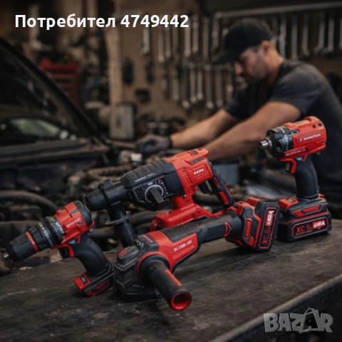 Комплект 4 в 1 акумулаторен перфоратор, гайковерт, винтоверт и ъглошлайф 36V 8A