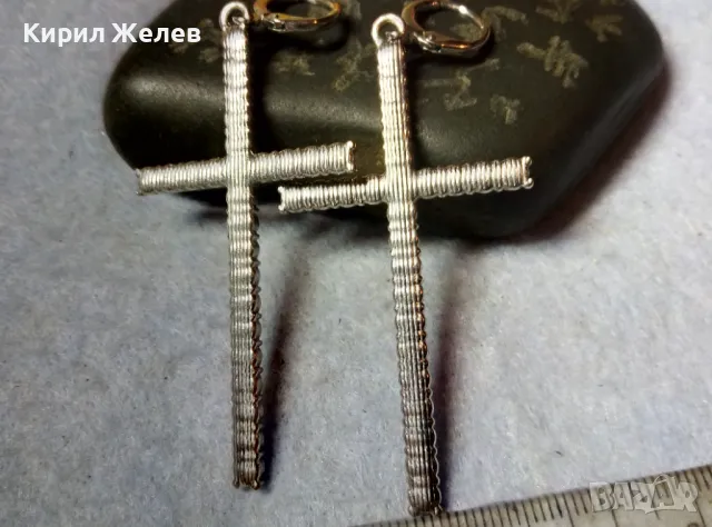 ЧИФТ СРЕБРИСТИ ВИНТИДЖ АРТ СТИЛ КРЪСТОВИДНИ ОБЕЦИ с ФАСЕТИРАНИ КРИСТАЛИ 48824, снимка 4 - Обеци - 48828334