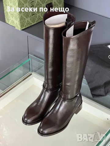 Gucci Луксозни Кожени Дамски Ботуши В Кафяво С Елегантен Детайл Код SEM-755, снимка 4 - Дамски ботуши - 56115088