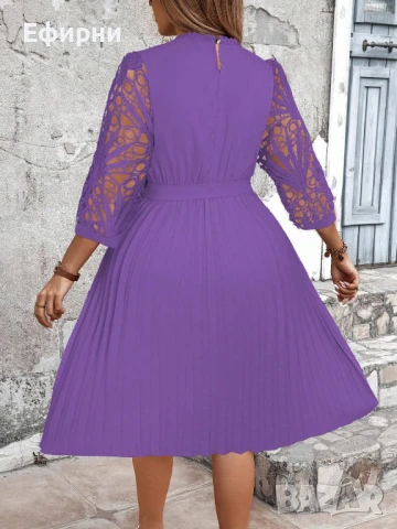 Рокля с бродерия, Лилава рокля дантела, Елегантна рокля, Официална рокля, стилна миди рокля, снимка 2 - Рокли - 51088655