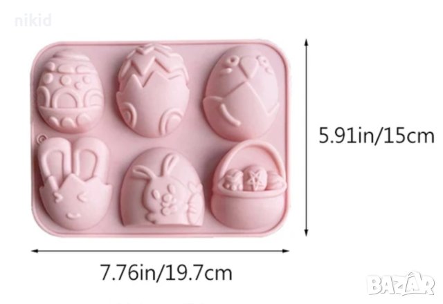 Великденски 6 големи яйце заек пиле силиконов молд форма фондан гипс шоколад декор сапун, снимка 2 - Форми - 44232300