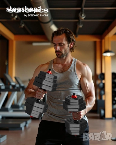 30KG дъмбели SONGMICS със свързваща щанга, къси дъмбели, шестоъгълна тежест за тренировка, фитнес, снимка 2 - Фитнес уреди - 53963359