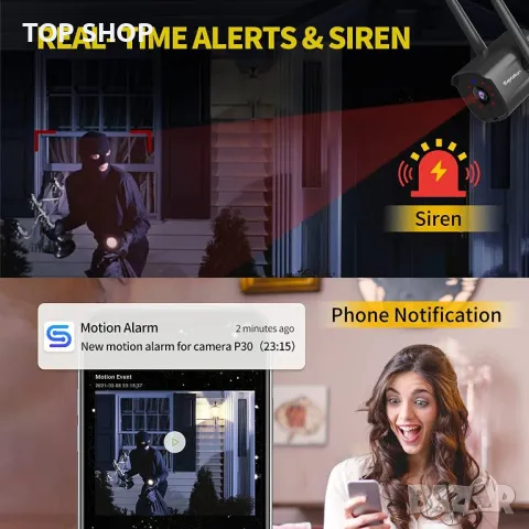 IP Камера на Septekon,1080p, двойна антена 2.4G WiFi камера с нощно виждане,двупосочно аудио, снимка 3 - Камери - 48511901