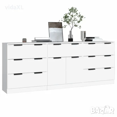 vidaXL Бюфет от 3 части, бял, инженерно дърво, снимка 3 - Бюфети - 56146644