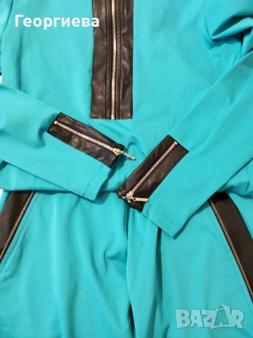 Синьо- зелен комплект с кожени елементи, снимка 1