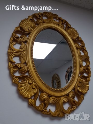 Стенно огледало с рамка от полирезин в златно, снимка 1 - Огледала - 37009799