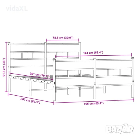 vidaXL Метална рамка за легло, без матрак, опушен дъб, 160x200 см, снимка 9 - Спални и легла - 56147051