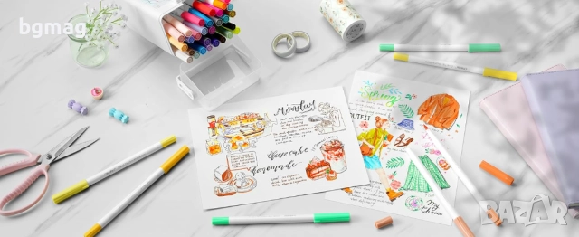 Ohuhu Marker Pens for Journal-маркери с два писеца тип "четка" и "тънкописец", комплект 40 цвята, на, снимка 3 - Ученически пособия, канцеларски материали - 52146742