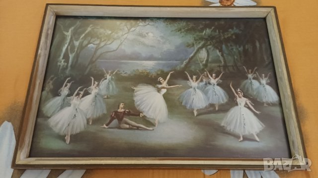 Винтидж картина, щампа, принт на Карлота Едуардс Балетна сцена Лебедово езеро. , снимка 5 - Антикварни и старинни предмети - 42102764