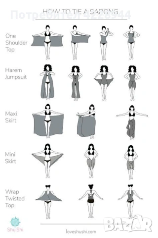 🏖️ Плажен шал / парео / саронг от шифон – бял или черен 🏖️, снимка 3 - Шалове - 53329129