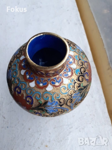 Клоазоне cloisonne клетъчен емайл бронз ваза амфора, снимка 4 - Антикварни и старинни предмети - 53335651