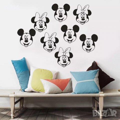 Мини Мики Маус Minnie & Mickey mouse малка глава лице черни стикер лепенка за стена самозалепващи, снимка 4 - Други - 36916129