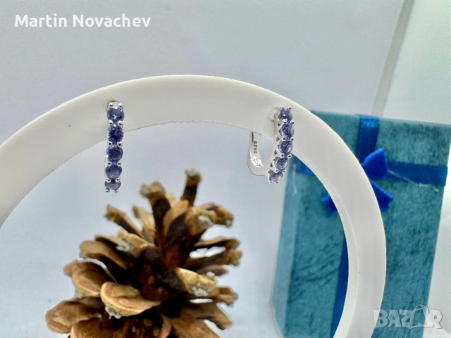Сребърни обеци с Танзанит, снимка 3 - Обеци - 54118174