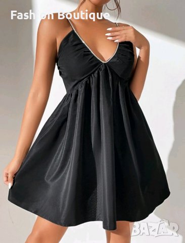 Черна разкроена рокля с камъни парти ХИТ, снимка 2 - Рокли - 39107547