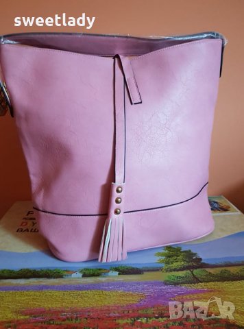 Дамска кожена чанта Пудра, снимка 1
