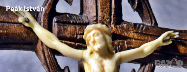 55. Античен, слонова кост Исус Христос 8,3 см, 31 см реалистично издълбано разпятие, кръст, корпус., снимка 3 - Статуетки - 42767031