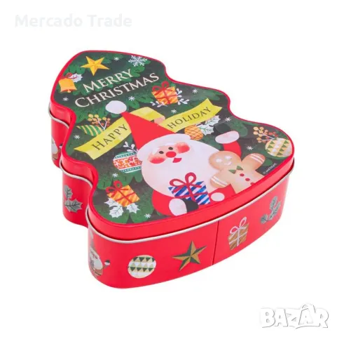 Коледна кутия Mercado Trade, За сладки, Метал, Червена, снимка 2 - Кутии за храна - 47660738