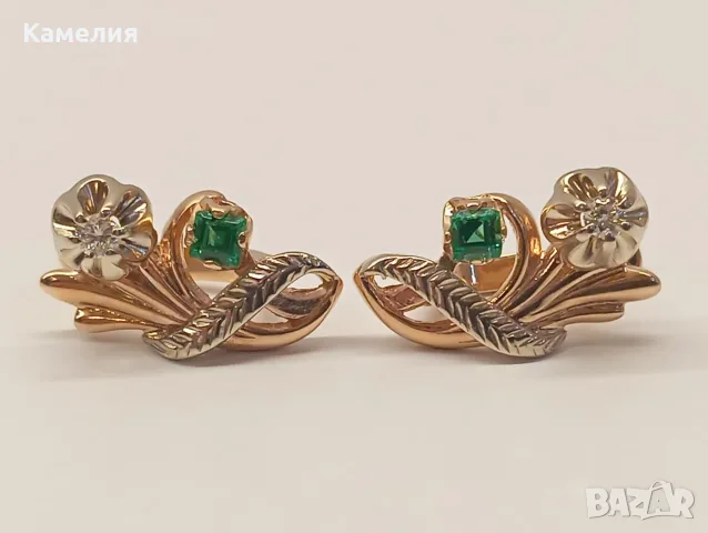 Руско злато. Обеци с брилианти , снимка 6 - Обеци - 55804791