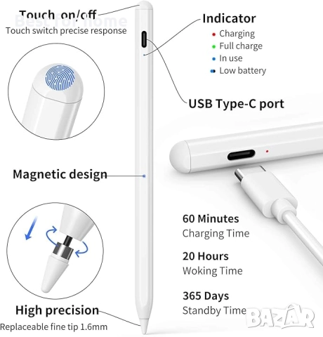 Стилус, съвместим с iPad, LEZUN Stylus 1.5 мм за Android iOS Stylus, снимка 4 - Друга електроника - 52807303