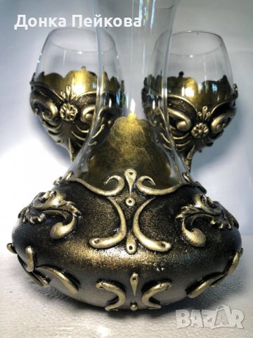 Декантер с 2 чаши по поръчка - ръчна изработка, снимка 9 - Декорация за дома - 34775093