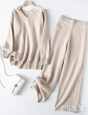 Зимен плетен комплект в бежово 
