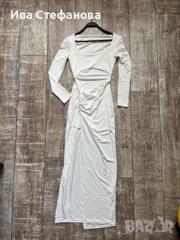  Нова парти коктейлна официална бяла еластична дълга рокля рязана в талията с цепка 