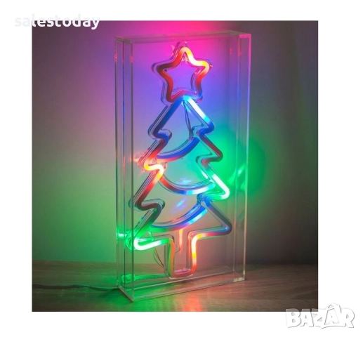 Коледна светеща Елха LED Неон, 30см, снимка 3 - Декорация за дома - 52387374