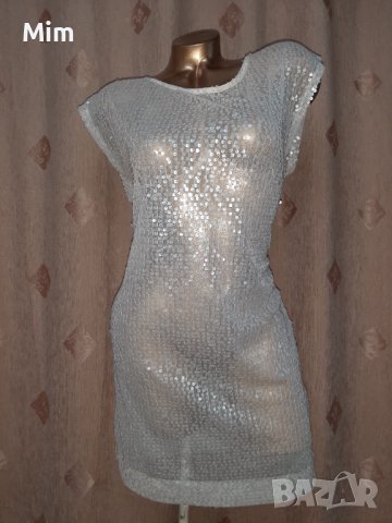 LC   L/XL Бяла прозрачна рокля с пайети , снимка 2 - Рокли - 40385940