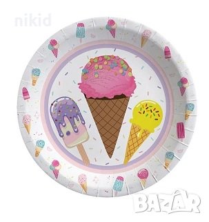 Ескимо сладолед сладоледи 8 бр големи парти чинии чинийки, снимка 1 - Чинии - 39387934