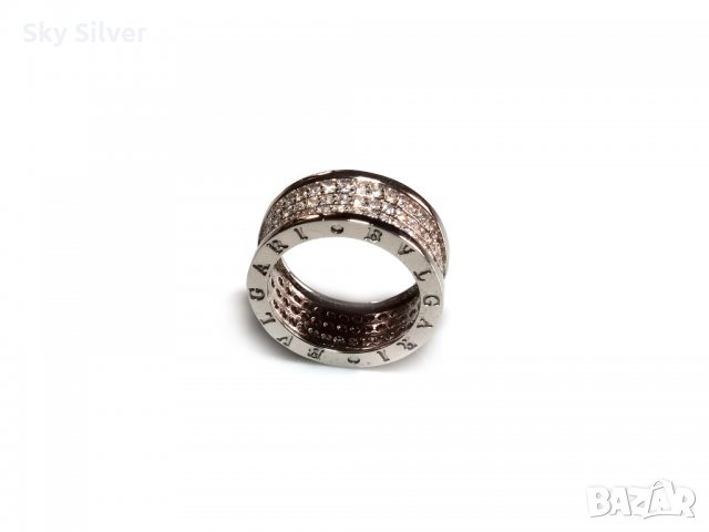 Пръстен BVLGARI с три реда циркони, снимка 4 - Пръстени - 32147145