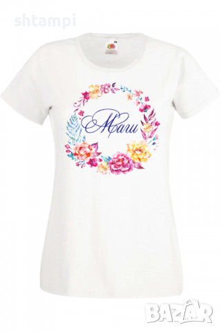 Дамска тениска Маги венец Имен ден Подарък,Изненада,Празник,Цветница, снимка 9 - Тениски - 36443347