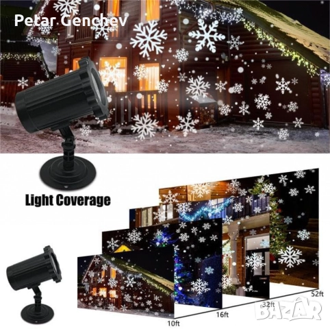 Водоустойчив LED проектор Снежинка за прожектиране на сняг, снимка 6 - Декорация за дома - 52551570