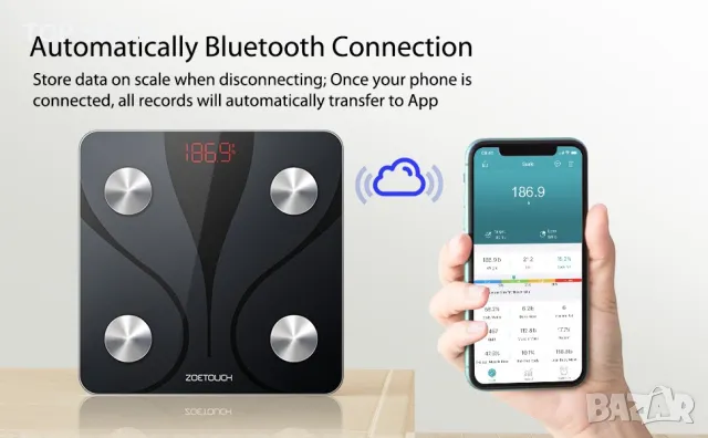Смарт везна анализатор ZOETOUCH Bluetooth Body Fat Scale, снимка 3 - Други - 49157091