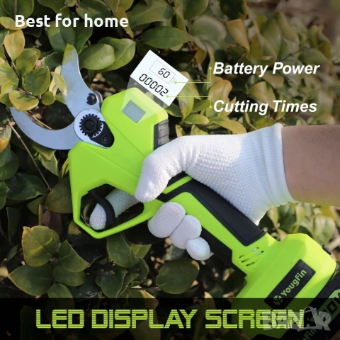 Електрически ножици за клони YOUGFIN 40 мм (1,6 инча), Безжични ножици за клони, тежки, снимка 2 - Други инструменти - 54127183