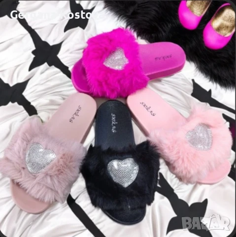 💕 Сладки дамски чехли с пух и романтично сърчице – нежност във всяка стъпка, снимка 1