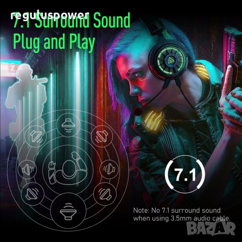 Геймърски слушалки 7.1 съраунд EKSA E5000 Pro Star Engine, Plug & Play, ENC микрофон , снимка 12 - Слушалки и портативни колонки - 39157470