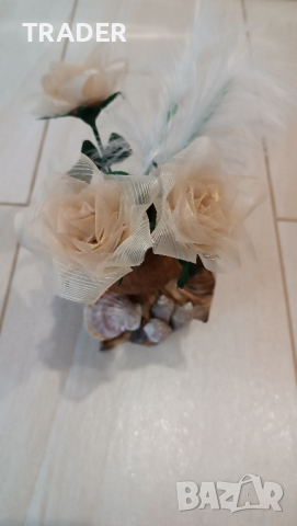 ваза с рози и кокос море сувенир, декорация подарък, снимка 1 - Декорация за дома - 22703256