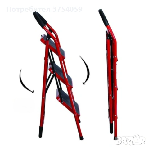 Лека сгъваема стълба – 3 Стъпала, до 150 кг, супер компактно прибиране, снимка 5 - Други стоки за дома - 53099281