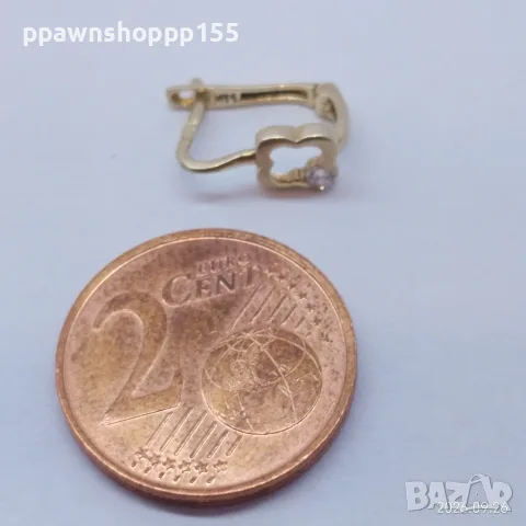 Единична златна обеца Сърце с циркон 14K (585) – 0.50 гр., снимка 2 - Обеци - 56243468
