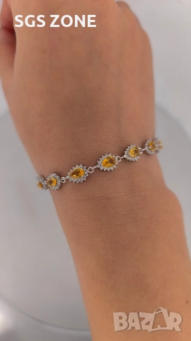 сребърна гривна с естествен цитрин, снимка 7 - Гривни - 52697107