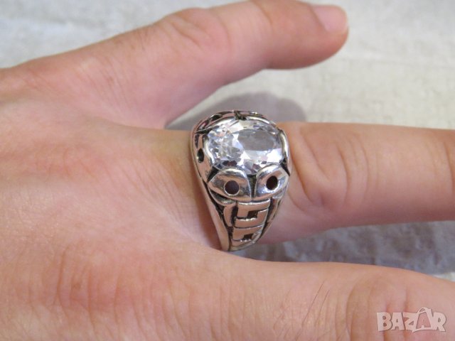 Стар красив мъжки сребърен пръстен с голям красив камък и прекрастна изработка, снимка 3 - Пръстени - 29453214