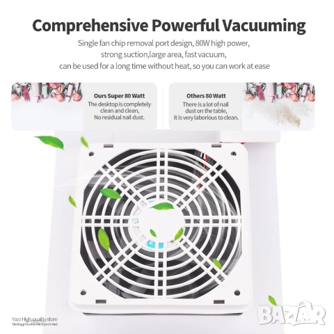 Прахоуловител мощен 80W за маникюр и педикюр, снимка 3 - Педикюр и маникюр - 52034638