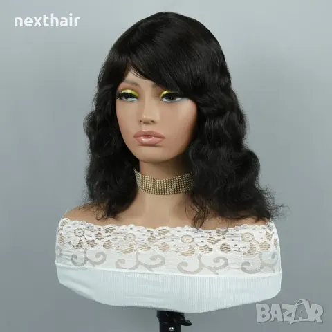 Естествена чуплива перука с бретон, снимка 5 - Аксесоари за коса - 49535964