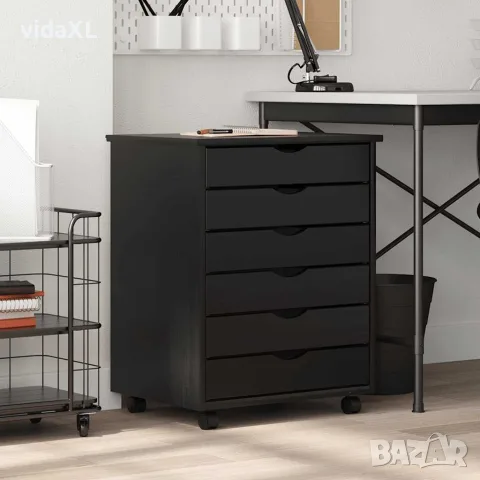 vidaXL Подвижен шкаф с чекмеджета "MOSS" Черно масивно дърво бор, снимка 2 - Шкафове - 56147542