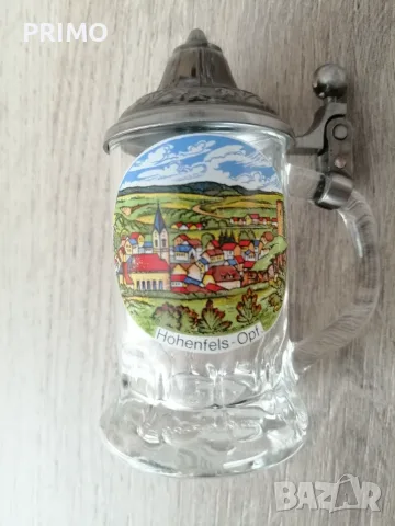 Немска мини халба за шнапс / ракия с калаен капак Hohenfels (Бавария)
